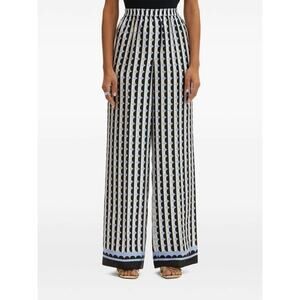 Oscar de la Renta  Wide Leg Allover Mini Geo Silk Twill Pants in Black & Blue 10